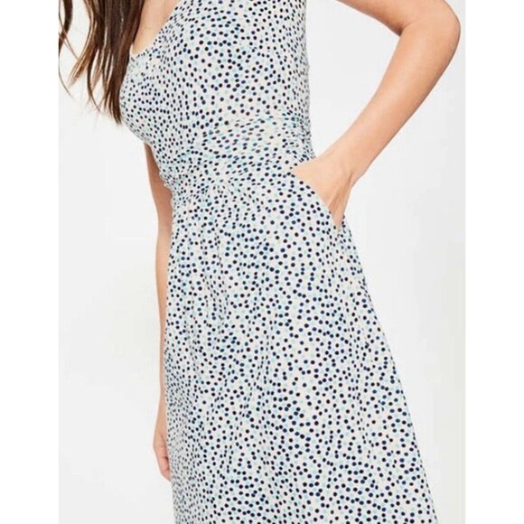 Boden Margot Jersey Dress with Pockets Women Size 12 L Blue Polka Dot Print EUC - Picture 3 of 16